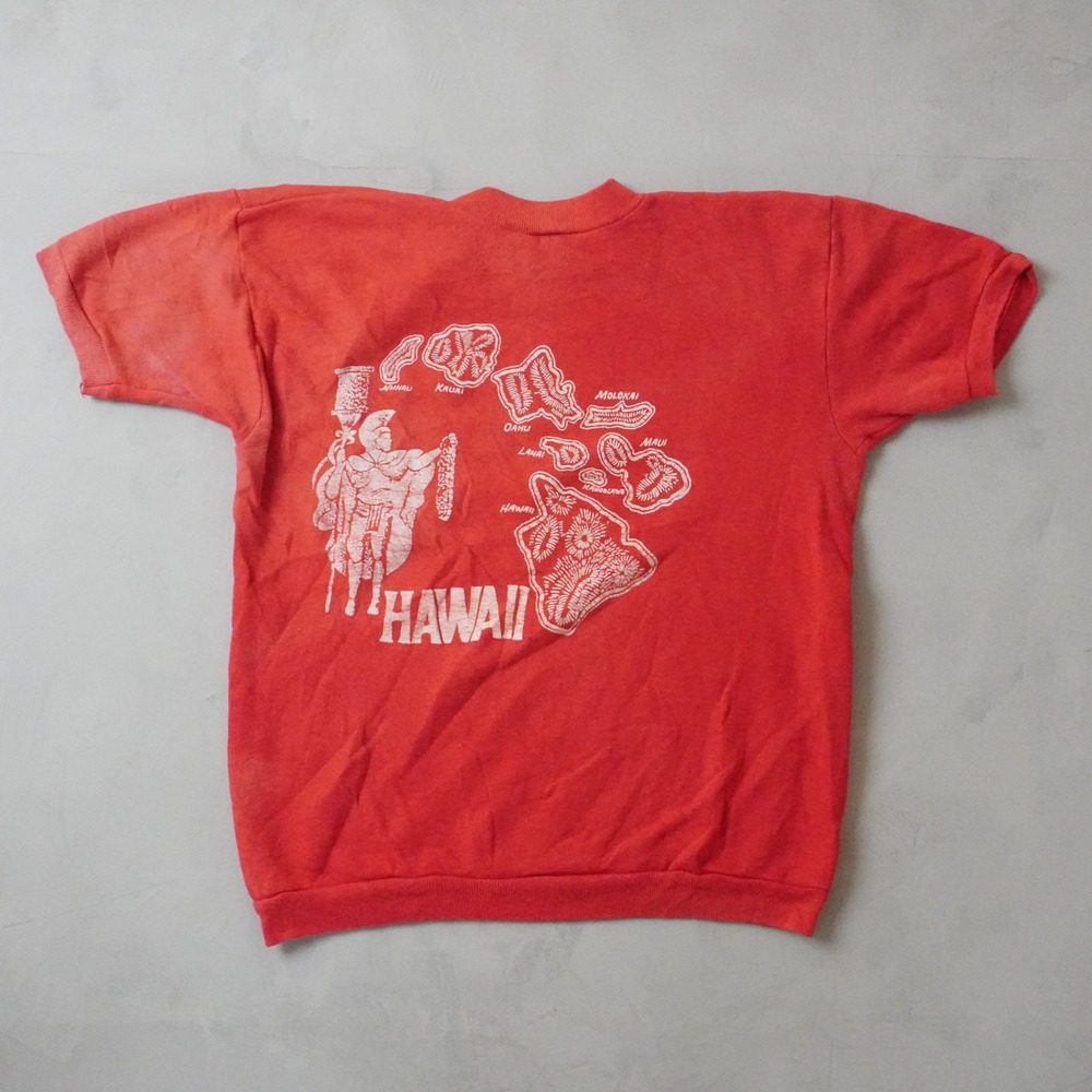 Vintage 1960s Hawaii Short Sleeve Sweatshirt Small Red Aloha Map